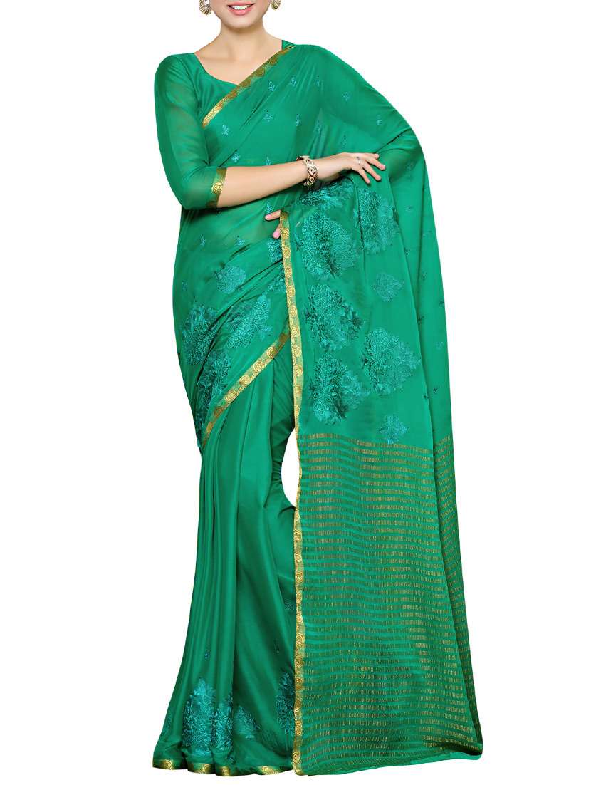 zari border thread embroidered saree