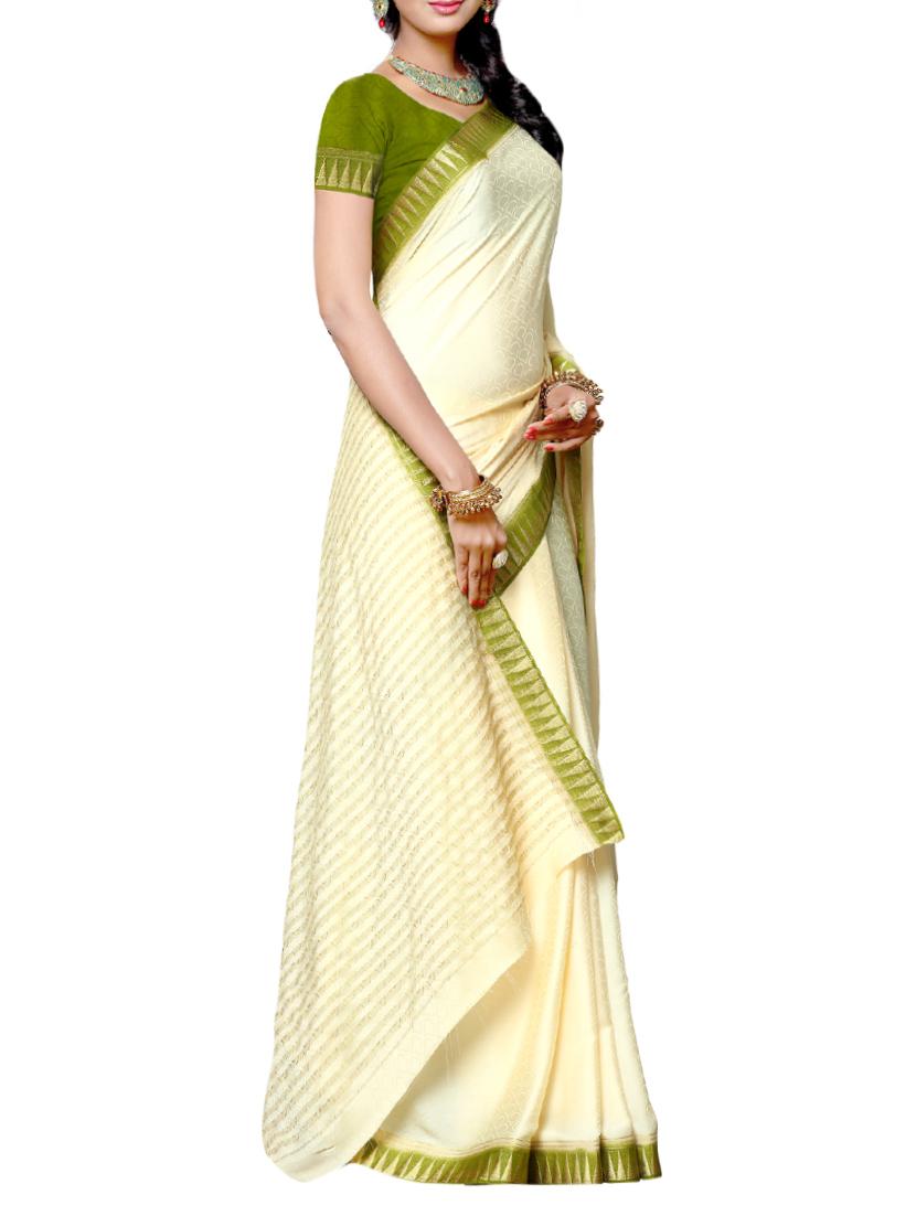 cream crepe woven saree with blouse - 13885629 - Standard Image - 1