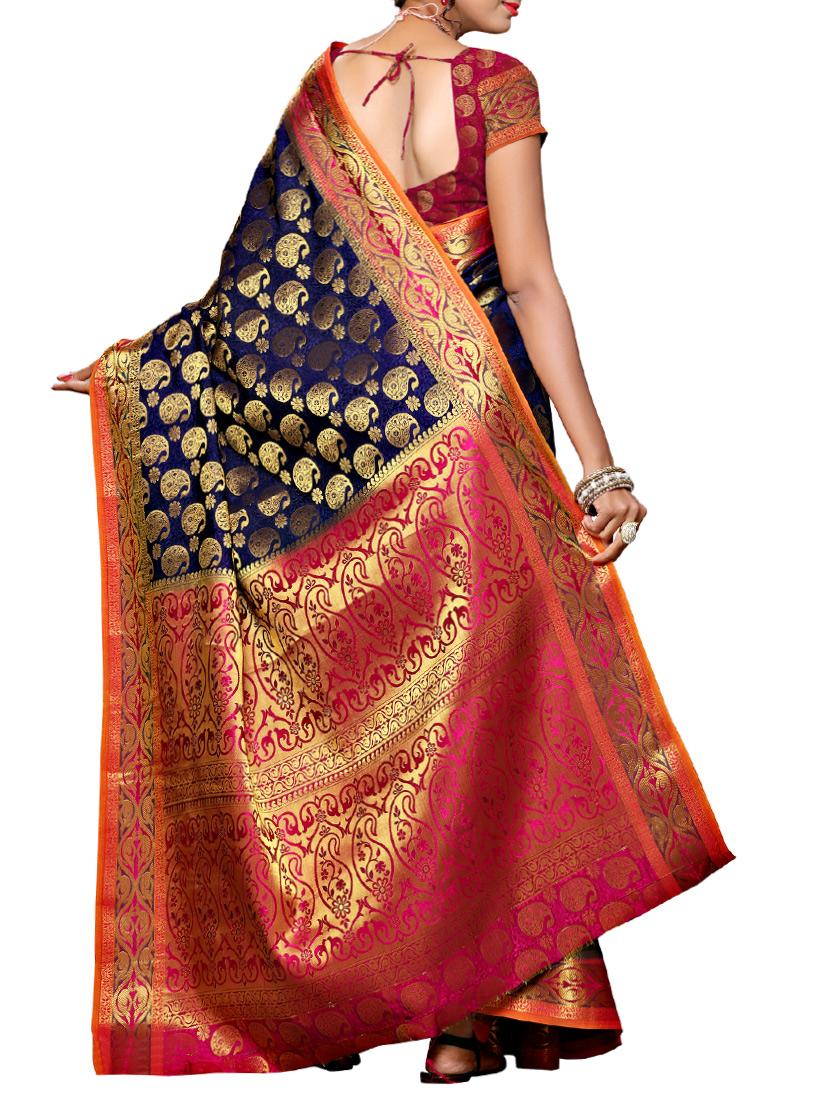 blue kanjivaram silk saree with blouse - 13885640 - Standard Image - 1