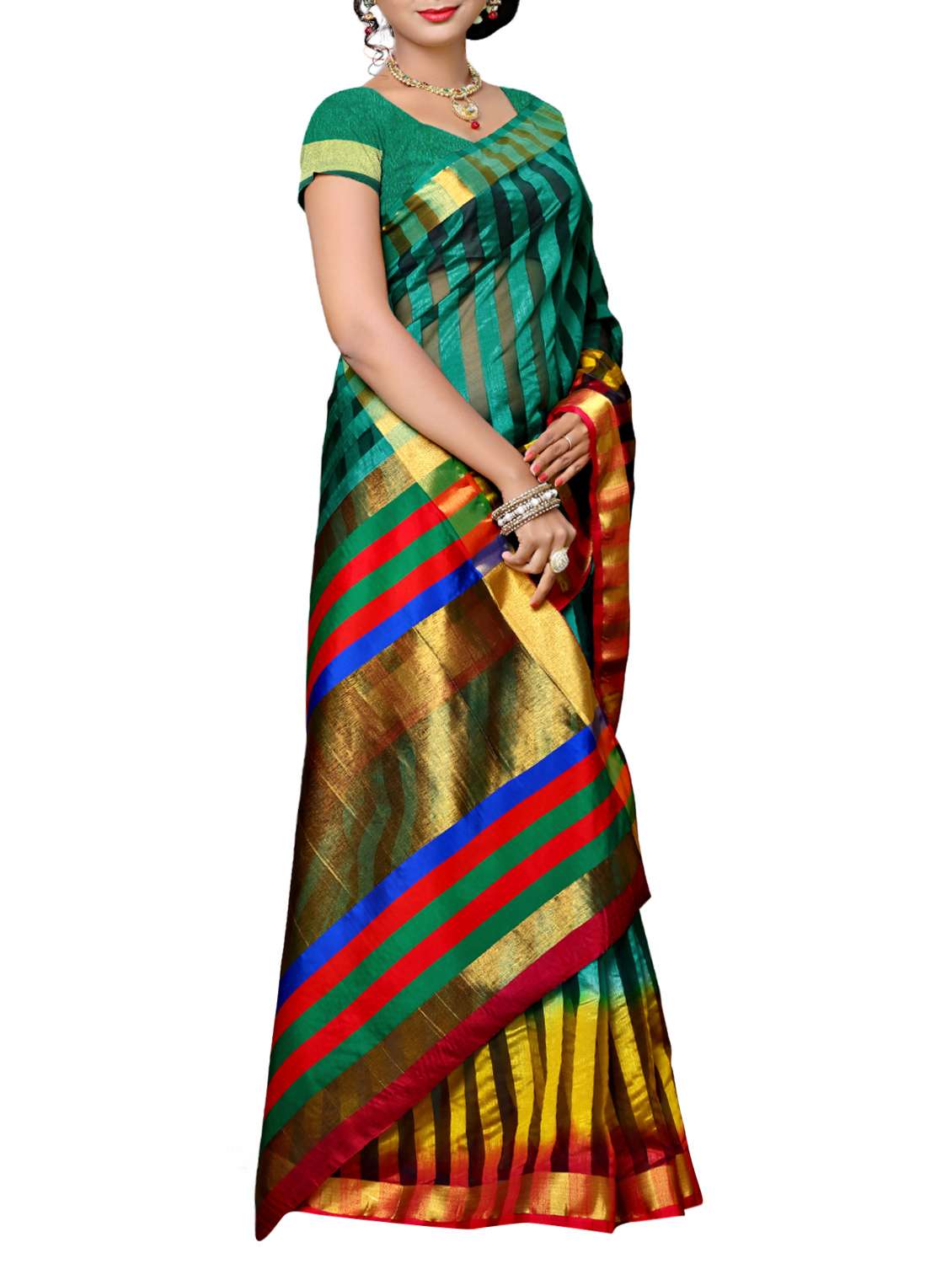turquoise green raw silk woven saree with blouse - 13885724 -  Standard Image - 1