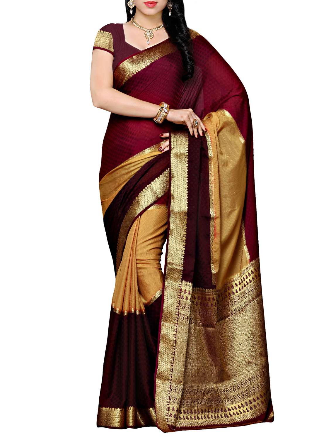 maroon kanjivaram saree with blouse