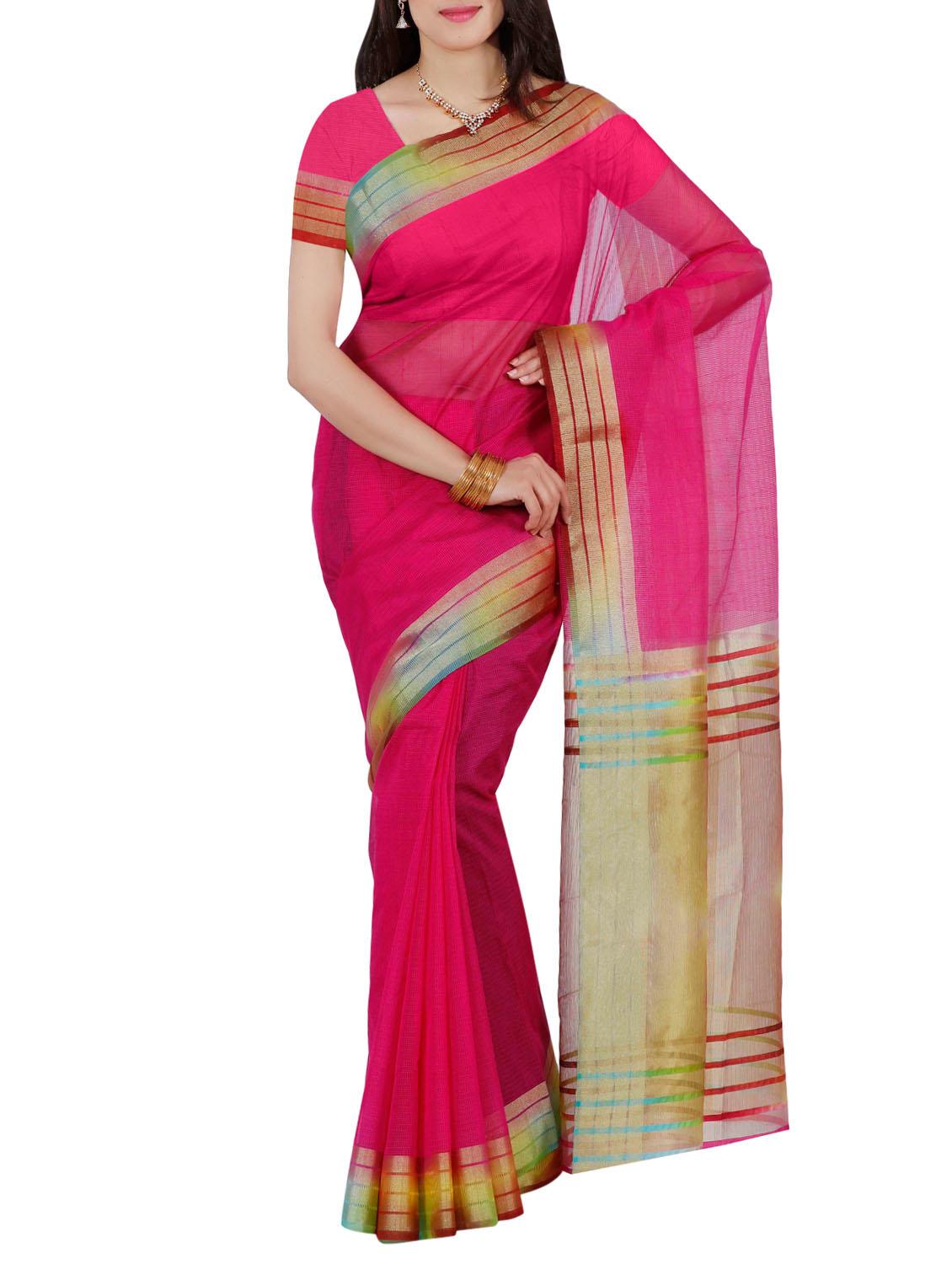 pink net bordered saree with blouse
