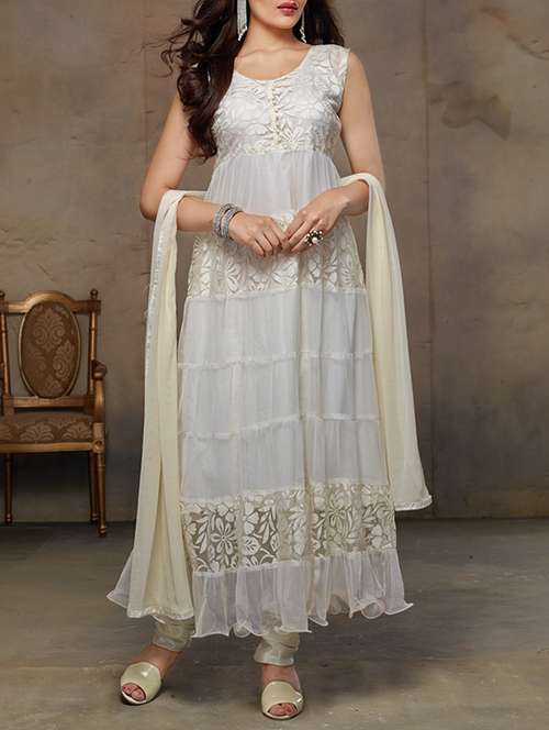 white net flared dress material - 13890483 -  Standard Image - 0