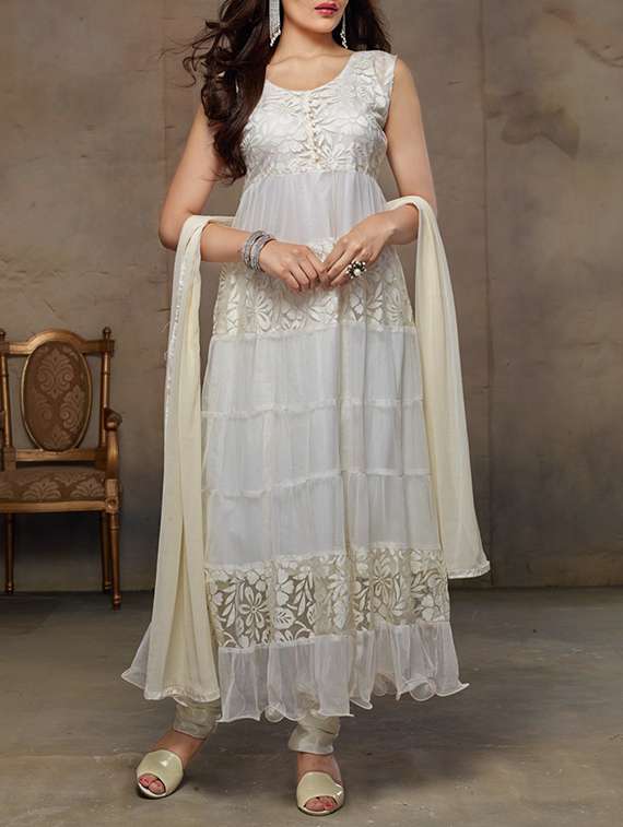 white net flared dress material - 13890483 -  Zoom Image - 0