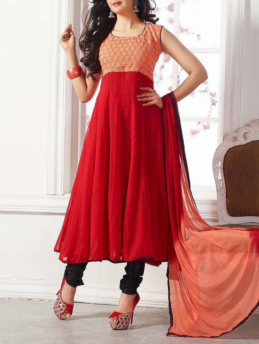 maroon georgette embroidered anarkali dress material