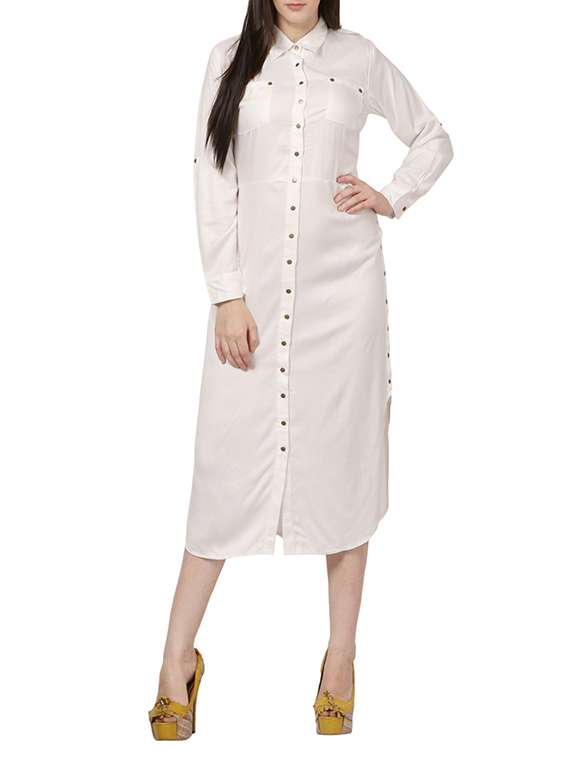 white viscose shirt dress
