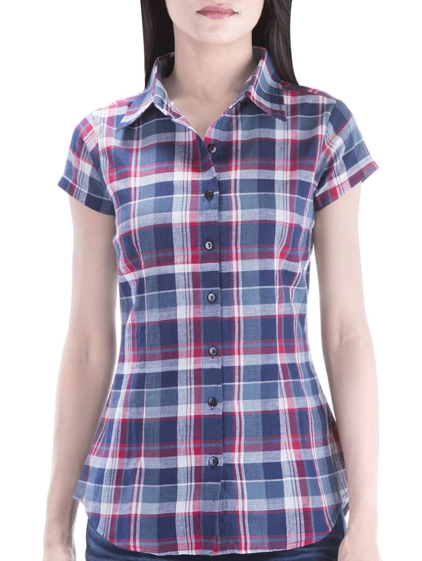 blue gingham check cotton shirt