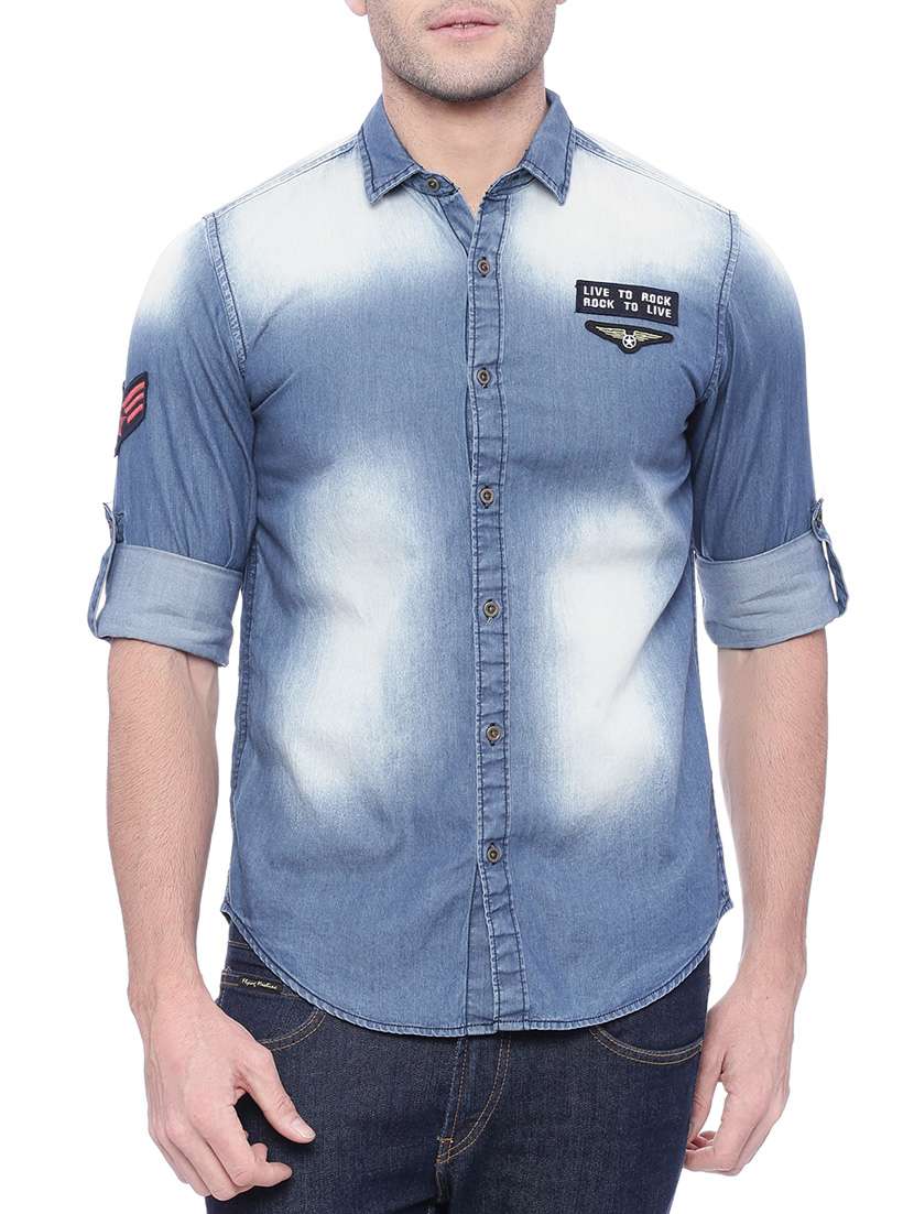 blue denim casual shirt