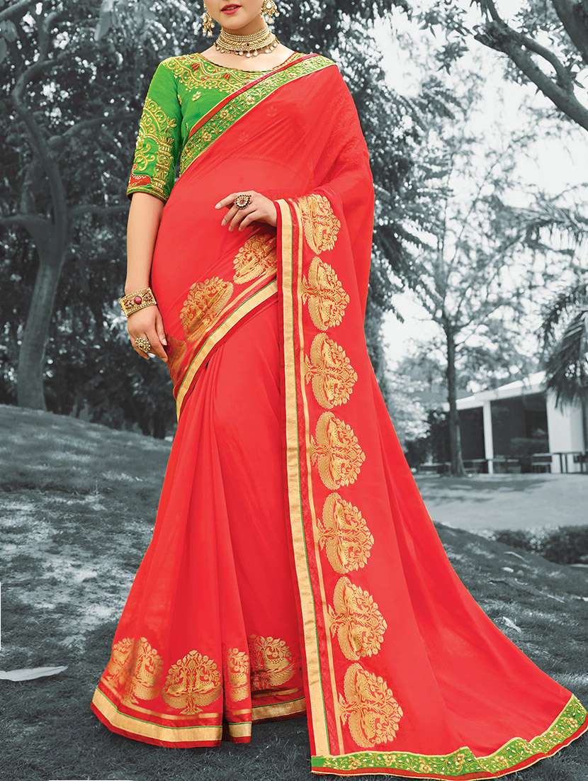 red georgette bordered saree