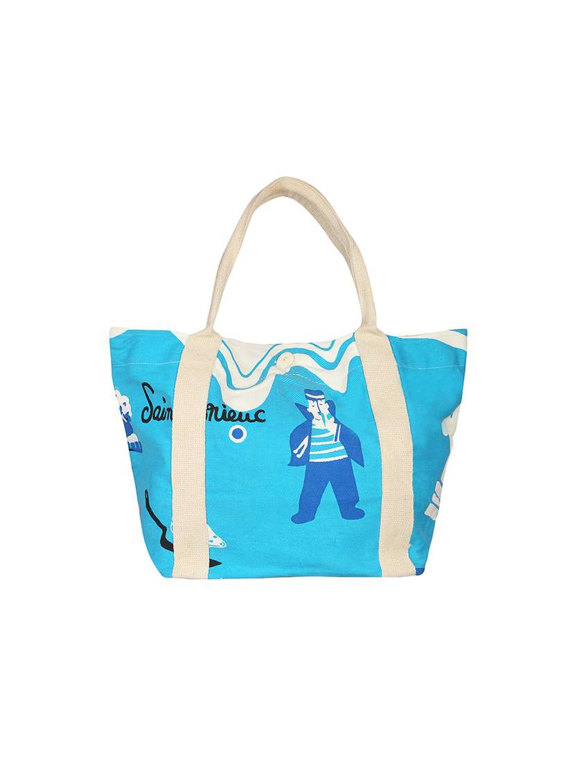 blue canvas printed shopping bag