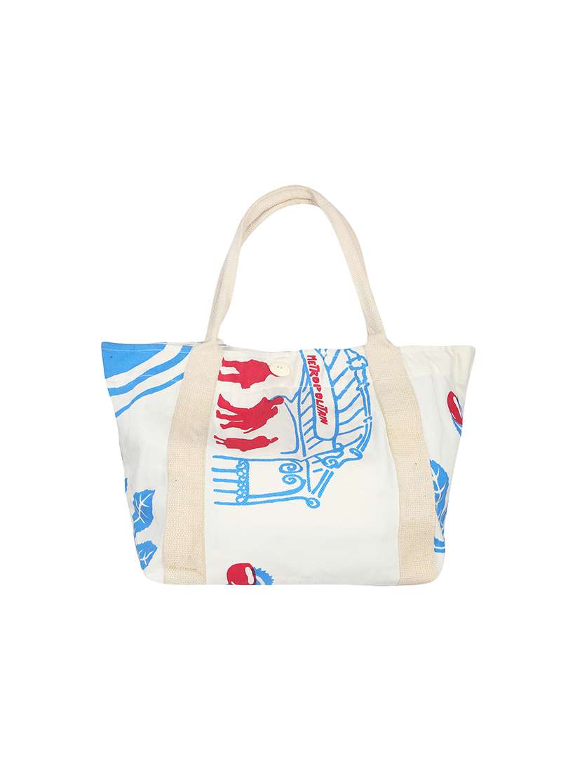 white canvas printed shopping bag