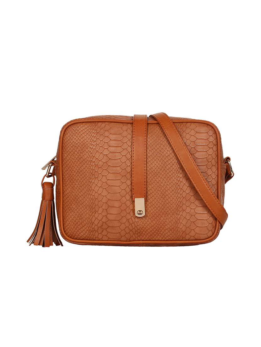 tan leatherette regular sling bag