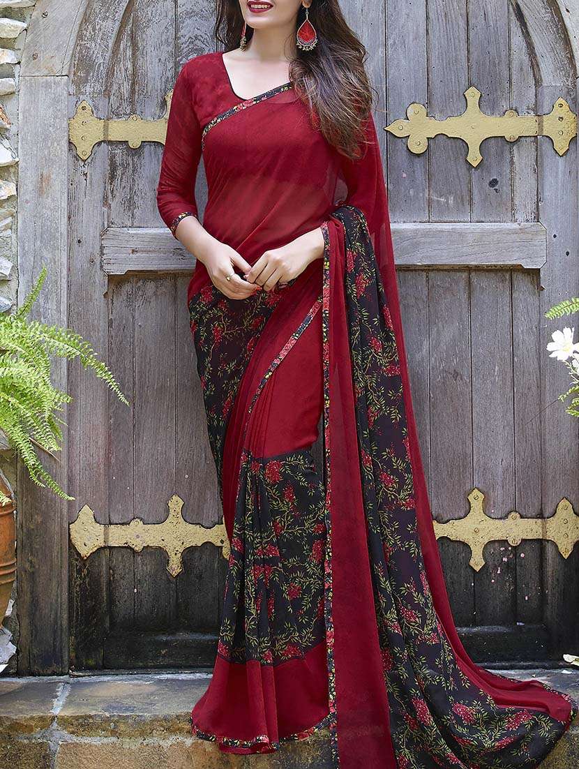 women's floral maroon colored saree