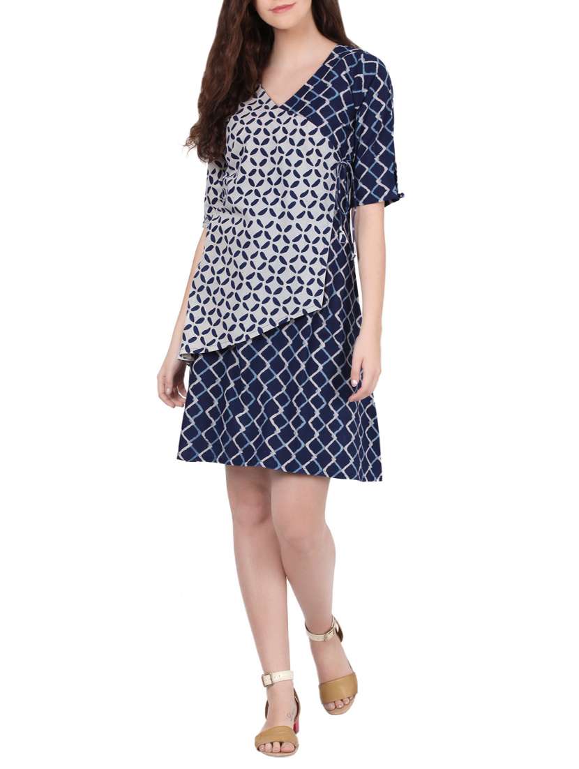 indigo cotton short sleeve ethnic dress