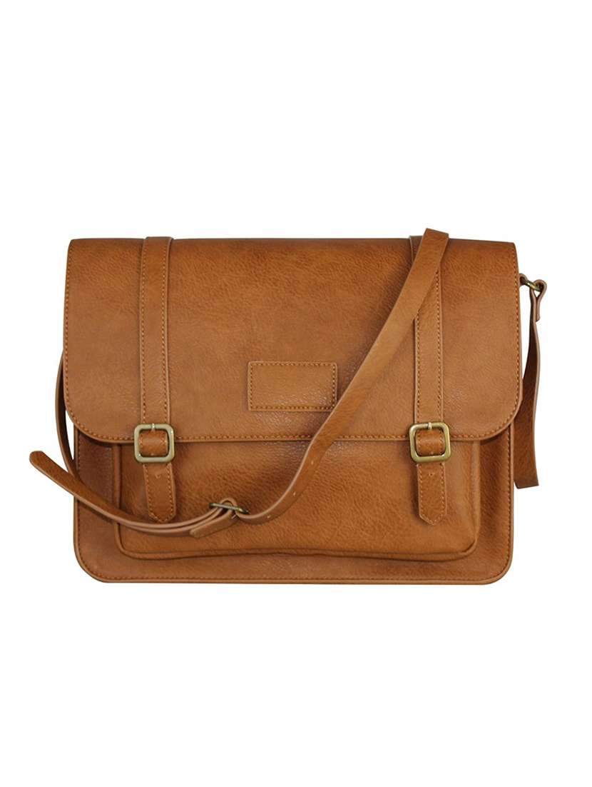brown leatherette satchel
