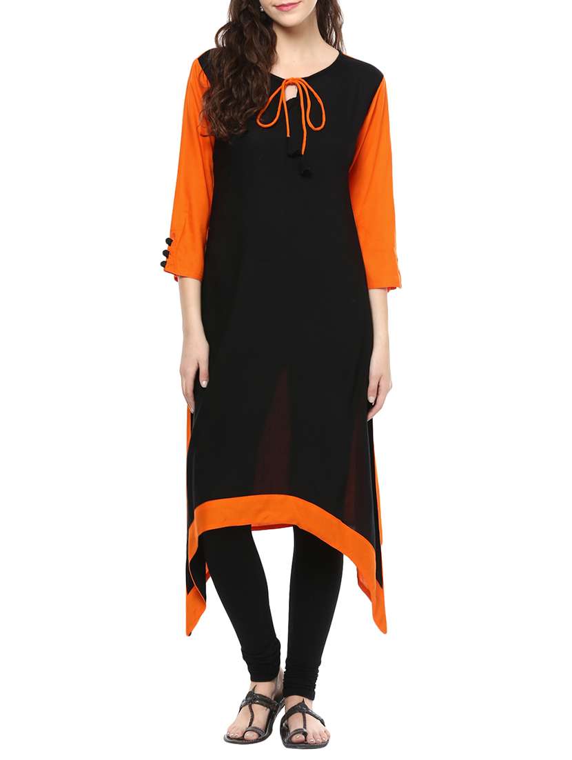 black rayon solid high-low kurta