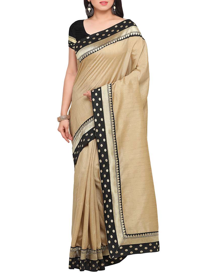 beige art silk bordered saree with blouse