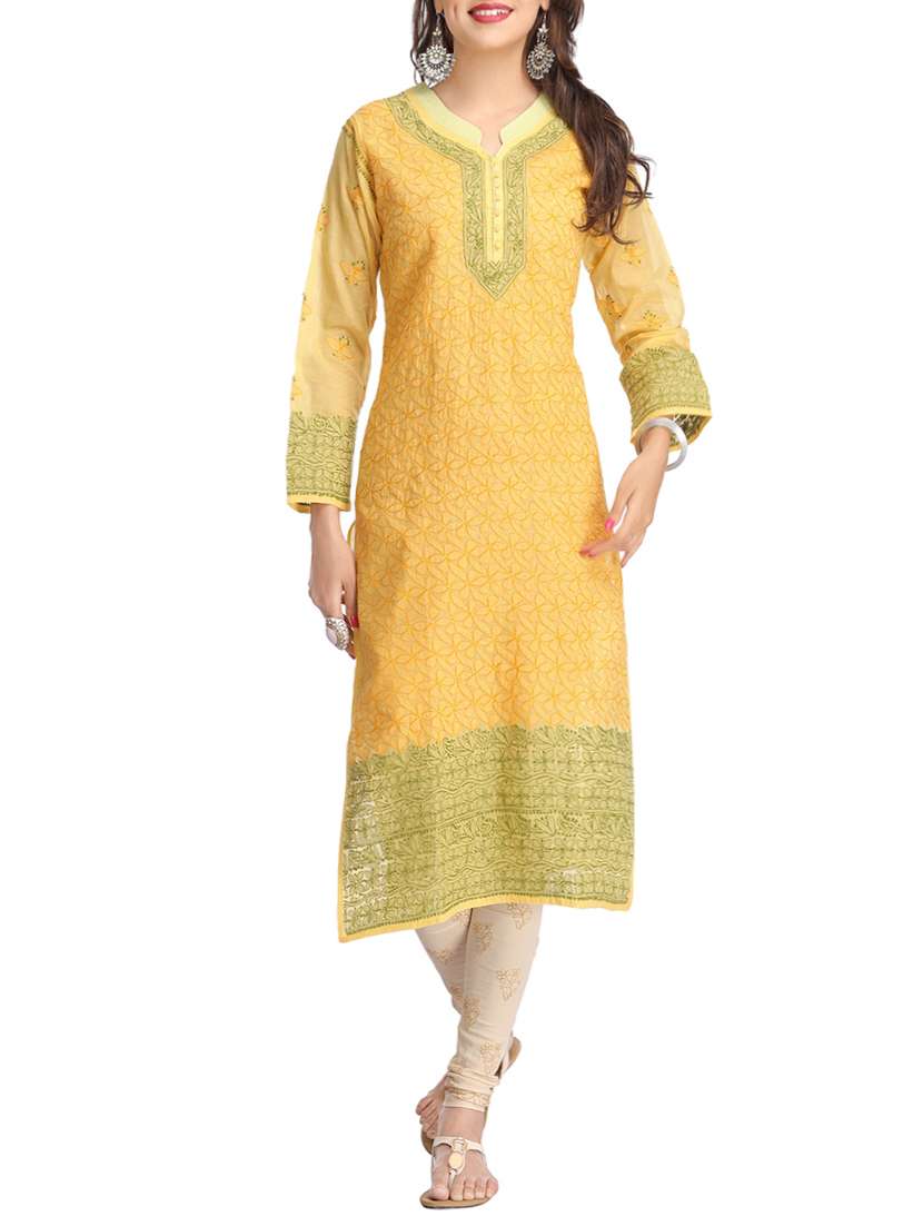 ADA yellow cotton straight kurta