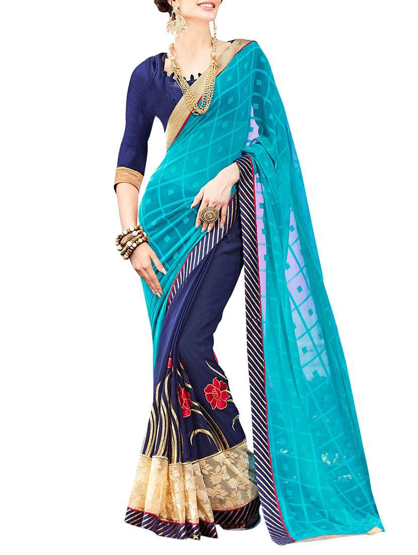 turquoise georgette half and half  saree with blouse