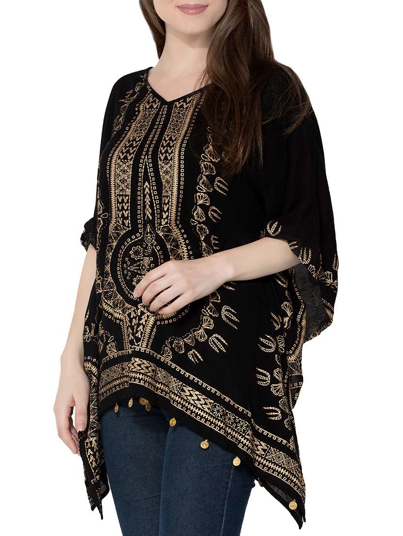 printed black rayon kaftan