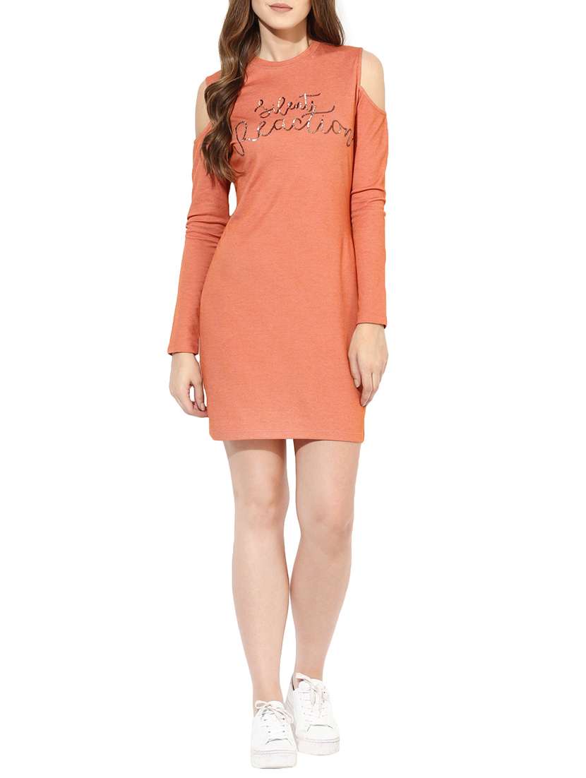 orange sequined cotton sheath dress