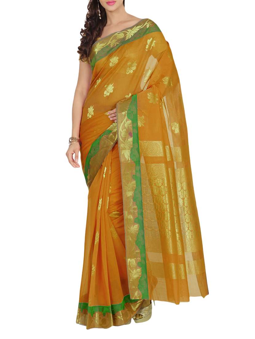 mustard silk blend woven saree with blouse