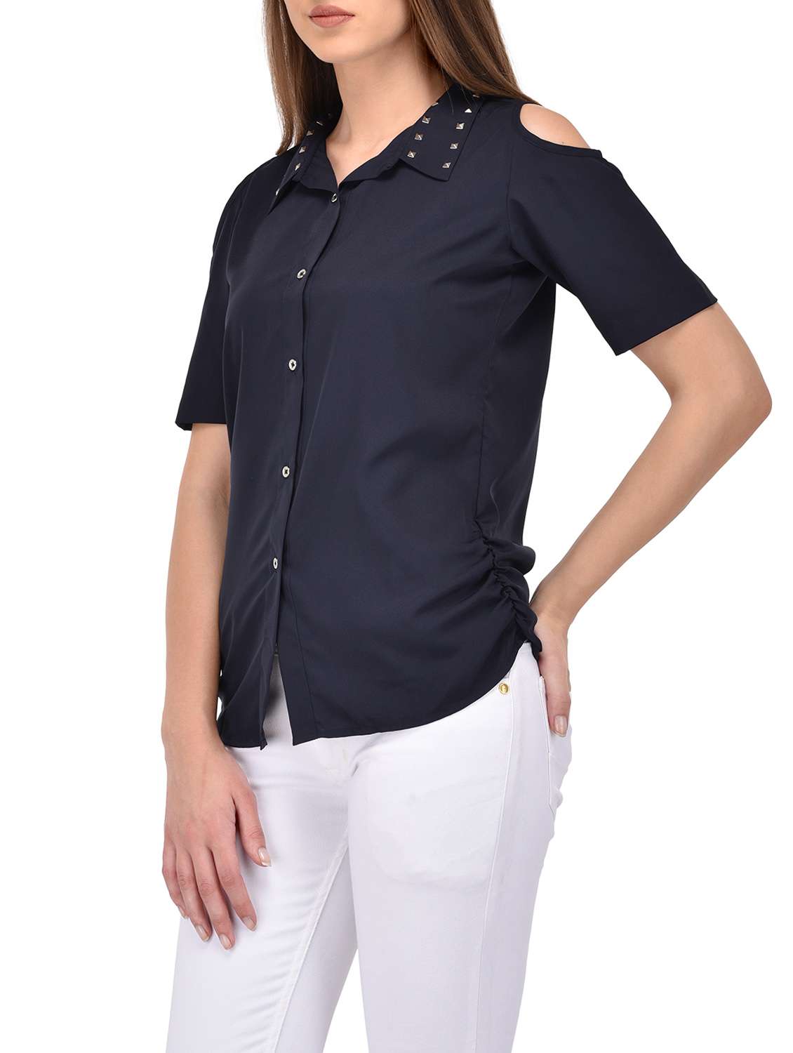 navy blue embellished regular shirt - 13908747 -  Standard Image - 1