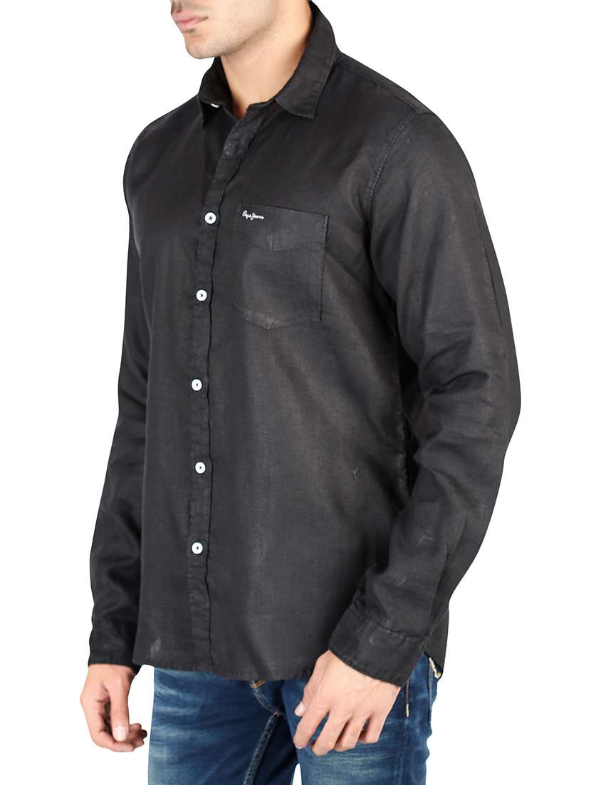 black cotton casual shirt - 13910037 - Standard Image - 1