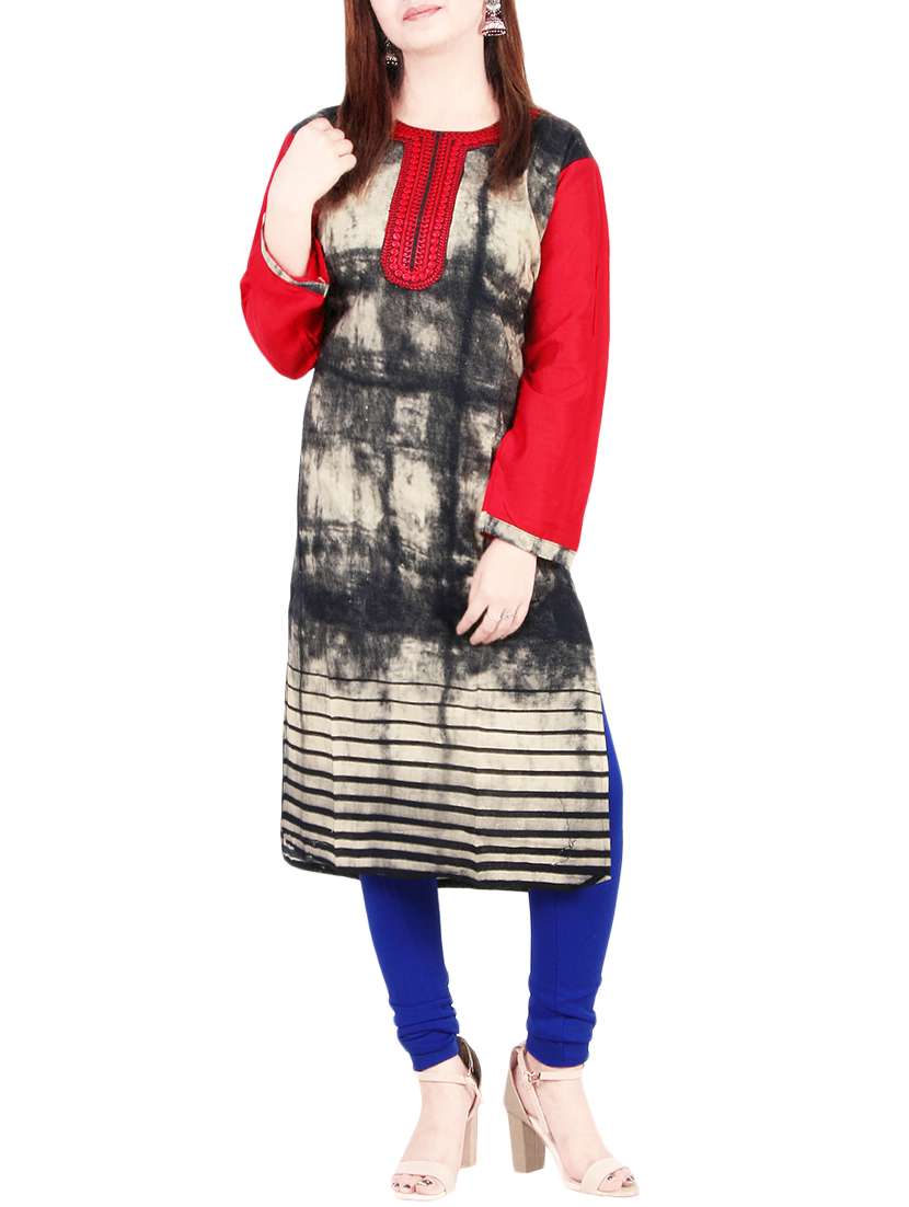 black cotton embroidered straight kurta