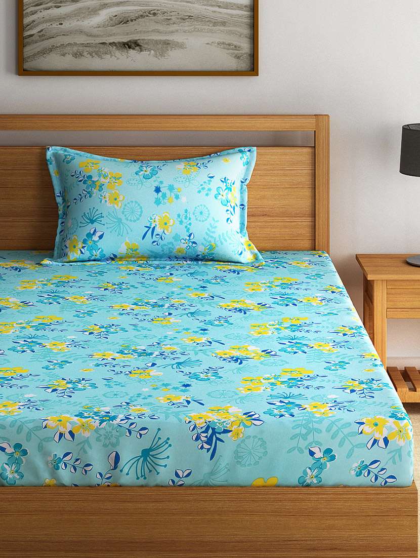 swayam eco turquoise colour bed sheet with pillow covers