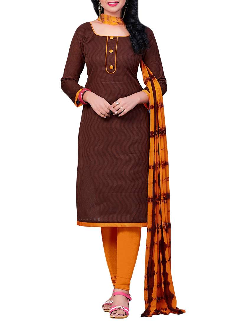 brown cotton unstitched suit