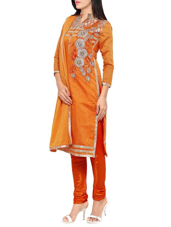 orange chanderi cotton dress material - 13921104 -  Standard Image - 1