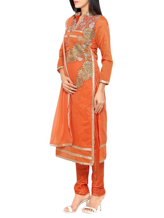 orange chanderi cotton dress material - 13921112 - Standard Image - 1