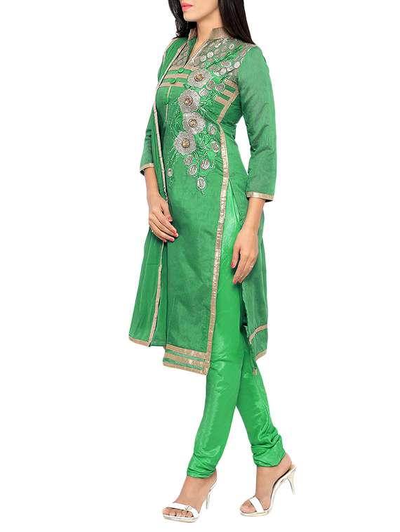 green chanderi cotton dress material - 13921113 -  Standard Image - 1