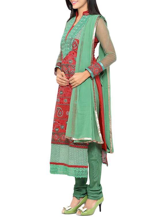maroon chanderi cotton dress material - 13921115 -  Standard Image - 1