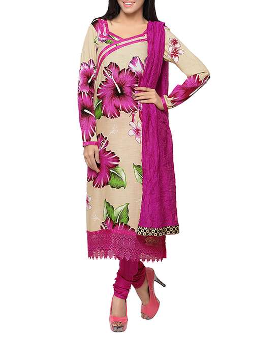 beige cambric cotton dress material - 13921118 -  Standard Image - 0