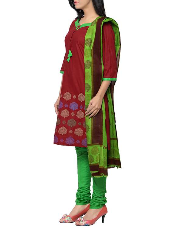 maroon cambric cotton dress material - 13921122 -  Standard Image - 1