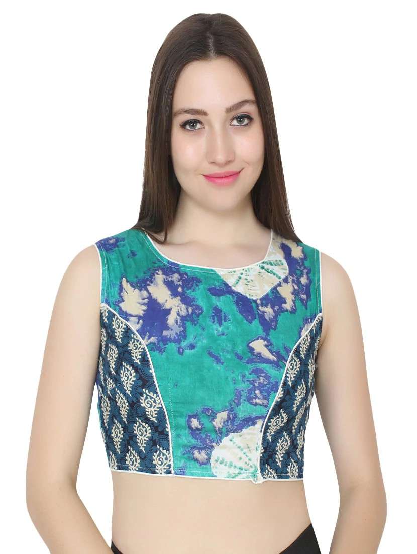 green cotton printed stitched blouse
