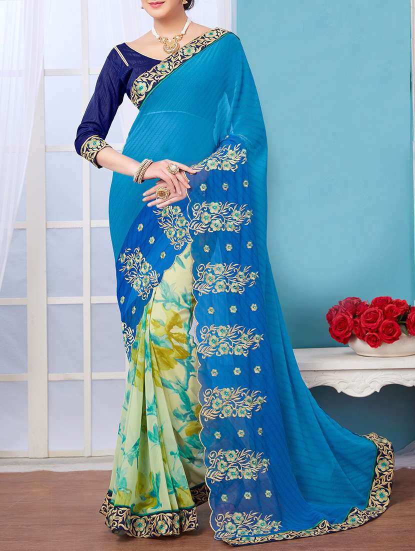 sky blue chiffon half & half saree with blouse