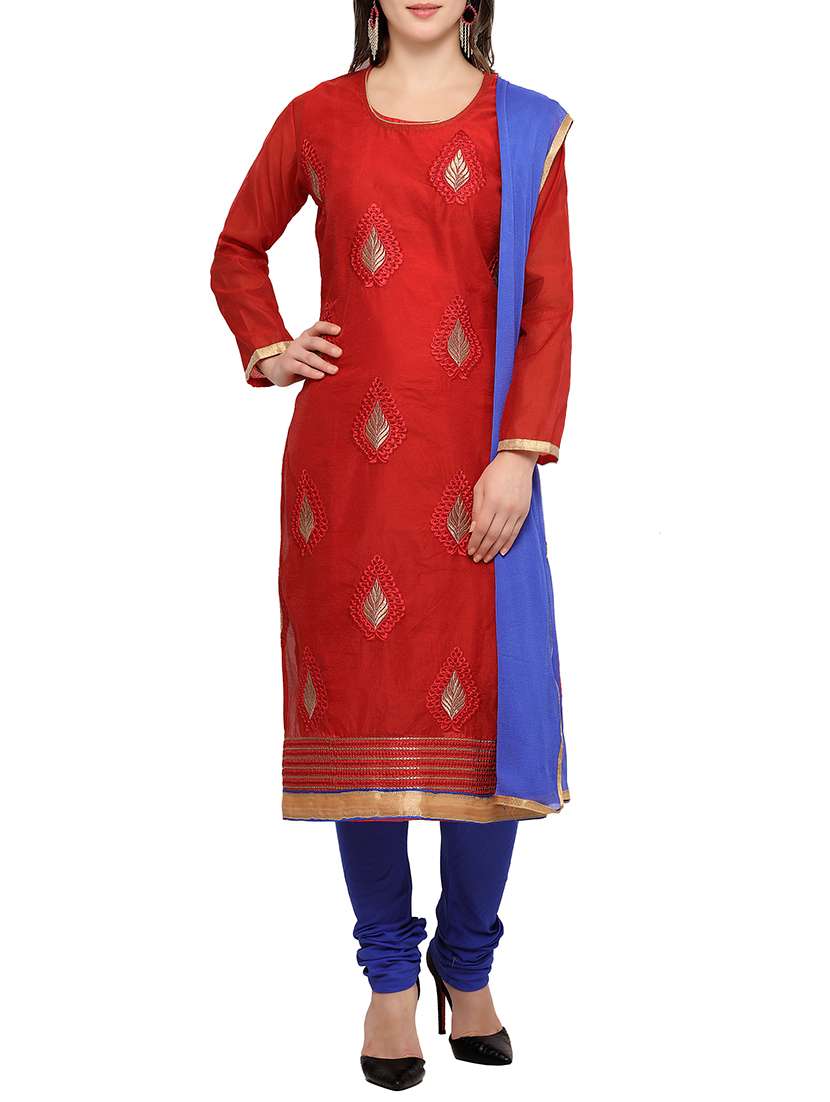 red chanderi cotton straight dress material
