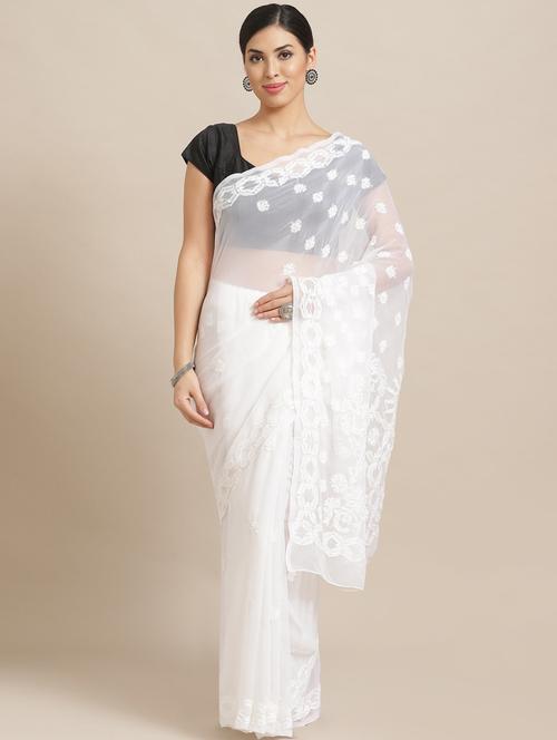 black georgette hand worked lucknowi chikankari saree with blouse - 13931305 -  Standard Image - 0