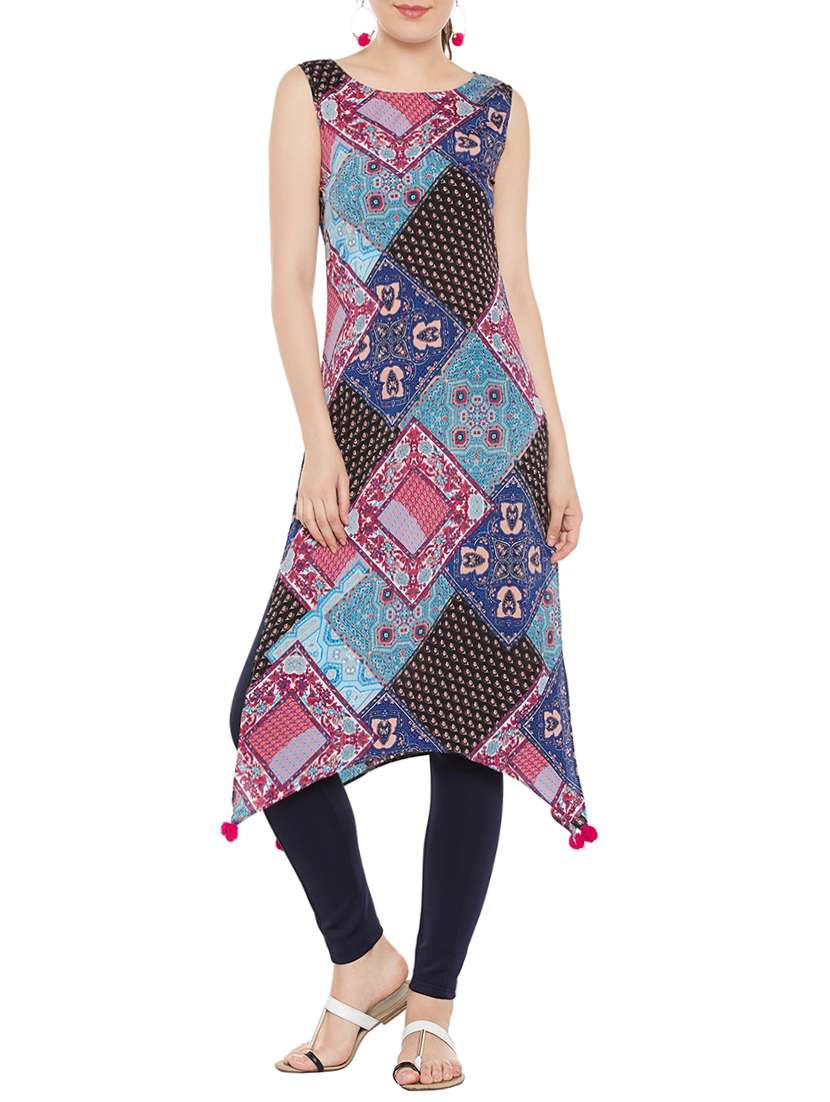 blue crepe asymmetric kurta