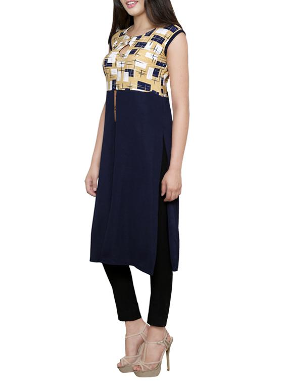 blue viscose high slit kurta - 13932480 - Standard Image - 1