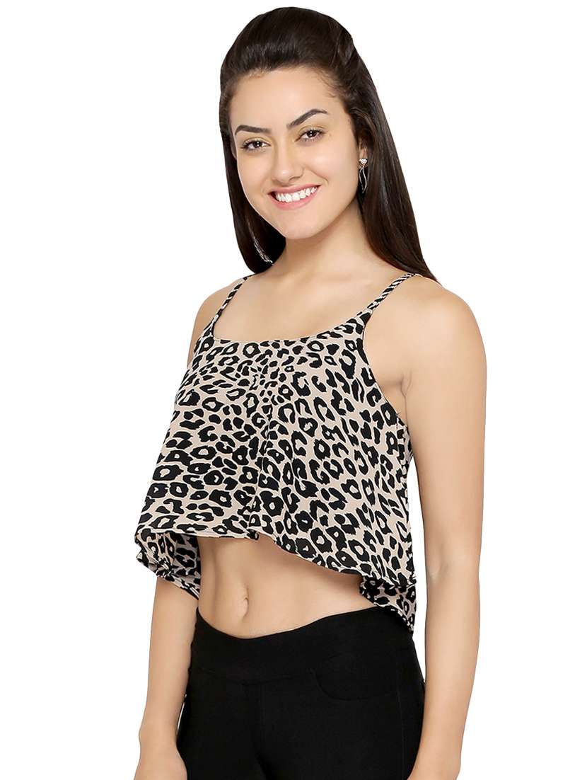 cami neck animal print crop top - 13933668 -  Standard Image - 1