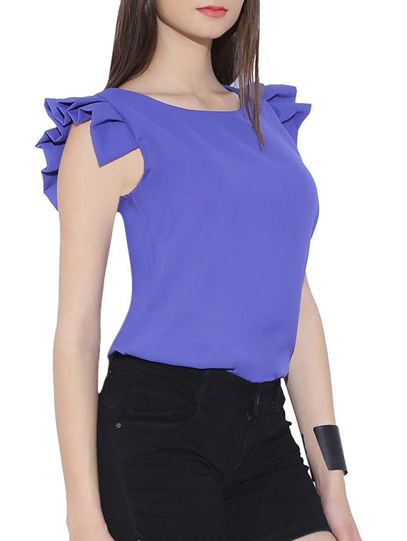 frill trim cap sleeved solid top - 13933673 -  Standard Image - 1