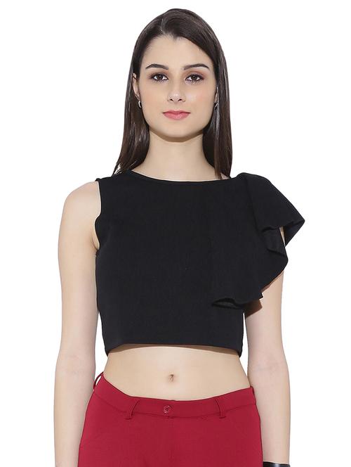 ruffle detail solid crop top - 13933674 -  Standard Image - 0