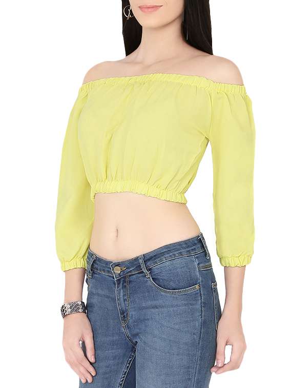 off shoulder solid crop top - 13933677 -  Standard Image - 1