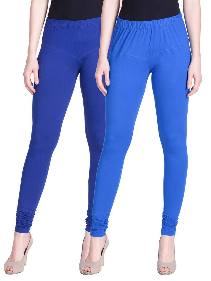 set of 2 multicolored cotton spandex leggings