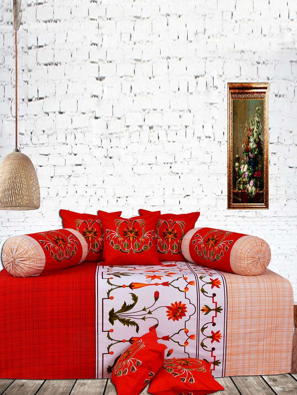 salona bichona 100% cotton proshin printed diwan set of 8