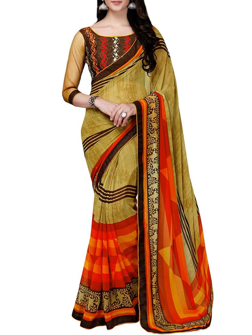 multicolor georgette printed saree with blouse
